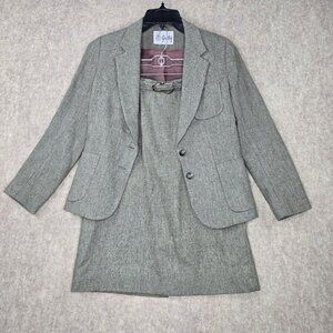 Gentry Womens Two-Piece Gray Wool Blend Blazer Jacket & Skirt Set Size 6/7 Lined